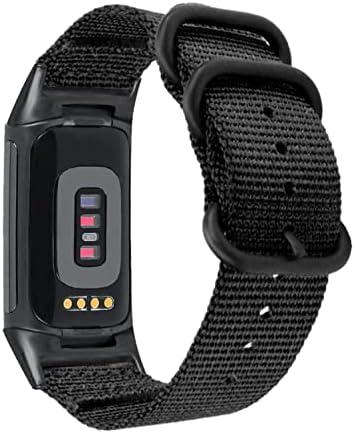 Abanen Nylon Bands for Fitbit Charge 6 / Charge 5, Woven Nylon Quick Dry Band Wrist Strap with Stainless Steel Ring Clasp Adjustable Compatible with Fitbit Charge 5 for Men and Women