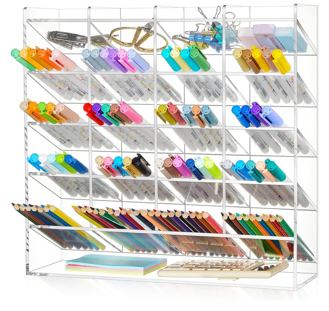 Acrylic Pen Organizer Storage for 250 Markers Vertical Marker Organizer Acrylic Pen Display Holder for Office Desk Desktop Stationery Pencil Storage, Clear, 13 x 4 x 12.4 Inch