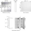 Design House Cyprus 30-in. Wide Medicine Cabinet, 3 Frameless Mirrored Doors, 2 Adjustable Shelves, Pre-Assembled, Surface or Recess Mounted, White, 30.0 in. W x 4.4 in. D x 30.0 in. H, 597492