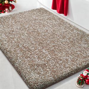 Yimobra Bathroom Rugs Non Slip Washable Ultra Soft Absorbent Microfiber Bath Mat, Dual-Tone Decor Rug with Rubber Backing for Bathroom Floor, Tub and Shower,24x17,Home Essentials,Brown and White