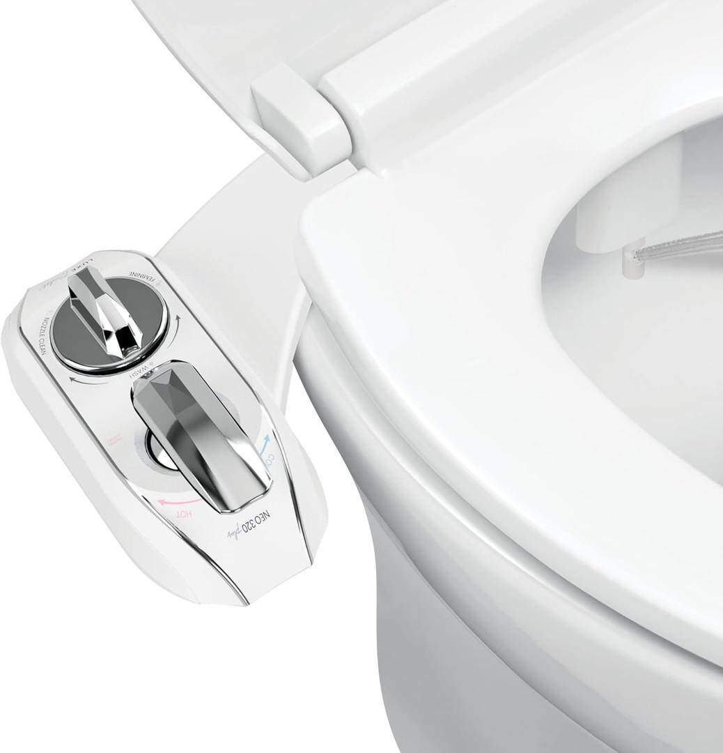 LUXE Bidet NEO 320 Plus - Patented Bidet Attachment for Toilet Seat, Innovative Hinges to Clean, Slide-in Install, Advanced 360 Self-Clean, Warm, Dual Nozzles, Feminine & Rear Wash (Chrome) (Chrome)