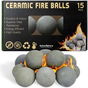 Ceramic Fire Balls Set of 15  3" Spheres for Gas Fireplaces and Fire Pits, Heat-Resistant Indoor Outdoor Fireplace Accessories