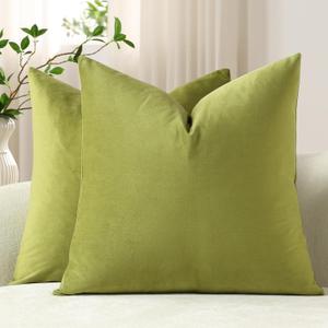 DEZENE Throw Pillow Covers 18x18 Chartreuse: Pack of 2 Cozy Soft Velvet Square Modern Luxury Decorative Throw Pillow Cases for Sofa Couch Living Room Bed Home Decor