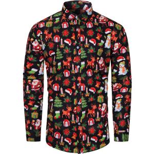 TUNEVUSE Holiday Season Gift-Mens Christmas Shirt Novelty Ugly Santa Claus Long Sleeve Funny Button Down Shirt for Party (Black, L)