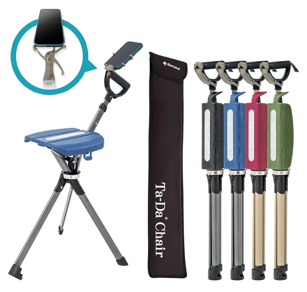STEP2GOLD Ta-Da Chair Series 2 PRO, Portable Trekking Hiking Pole, Folding Walking Stick with Seat, Walking Cane with Chair, Foldable Chair, Lightweight Aluminum, Easy Carry and Storage, Anti-Slip, Black