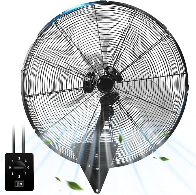 24 Inch Wall Mount Fan, Heavy Duty Oscillating Wall-Mounted Fan with 8500 CFM, High Velocity 3 Speed Fans Indoor with Adjustable Tilting for Workshop, Garage, Patios, Commercial and Industrial