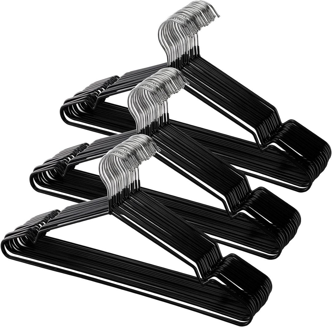 Tosnail 50 Pack 16-Inch Stainless Steel Wire Metal Non-Slip Closet Clothes Space Saving Hangers - Black