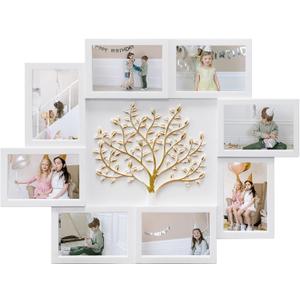HELLO LAURA - Picture Frame Collage Large Wall Hanging Photo Frames Elegant Tree Collage Frame Gifts for Family Friends 4x6 inch Home Wall Decor Gallery Display (White - Gold Tree)