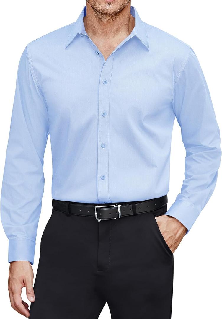 J.VER Men's Dress Shirts Stretch Stain Shield Long Sleeve Solid Formal Shirt Business Casual Button Down Shirts (Medium, Blue)