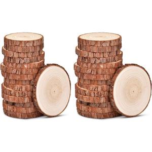 4.3-4.7 inch Unfinished Natural with Tree Bark Wood Slices 30 PCS Natural Round Discs Rustic Wood Slices for DIY Crafts, Table Base, Wedding Decoration,Coasters,Christmas Ornaments.