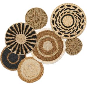 7 Pieces Bohemian Round Wall Baskets Wicker Rattan Wicker Wall Decor for Bedroom, Living Room (Style B)