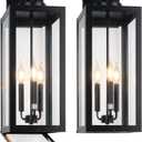 24" Extra Large Fully Enclosed Outdoor Light Fixture 3-Light, Black Outdoor Porch Lantern Wall Mounted, Waterproof Modern Outside Wall Sconce Coach Lamp with Tempered Glass for House, E12, 2 Packs