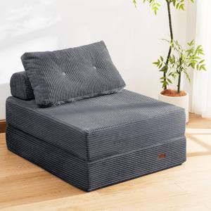 Folding Chair Bed, Convertible Sofa Bed with Pillows,Fold Out Chair Bed with High-Density Foam,Chair Bed Sleeper for Adults Perfect for Living Room Hotel Apartment Single, Dark Gray