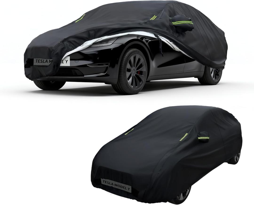 Safana Car Cover for Tesla Model Y Custom Fit Vehicle Cover [Upgrade 420D Oxford] Waterproof 7 Layers Durable Outdoor Full Car Cover Sun Rain UV Snow Protection with Charging Port Door Zipper