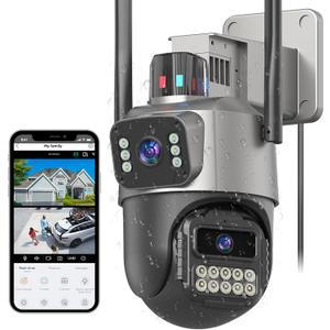 6MP Security Camera Outdoor, Dual Lens Outside Cameras for Home Security with Cord, IP66 Waterproof, AI Tracking, Light Alarm, Color Night, 2-Way Talk, 24/7 Record,SD/Cloud (S300)