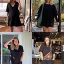 Women's Oversized Tee Rompers Hot Shot One Piece Short Sleeve Backless Jumpsuits V Neck Shorts Overalls with Pockets (Black, M)