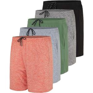Real Essentials 5 Pack: Men's 5" Inseam Dry-Fit Running Workout Shorts - Pockets & Drawstring, S