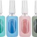 HOMBYS Empty Clear Glass 2oz Small Spray Bottles with Silicone Sleeve Protection - Refillable Containers for Travel, Cleaning Solutions, Essential Oils, Sanitizers - Fine Mist Spray - 4 Pack-Clear