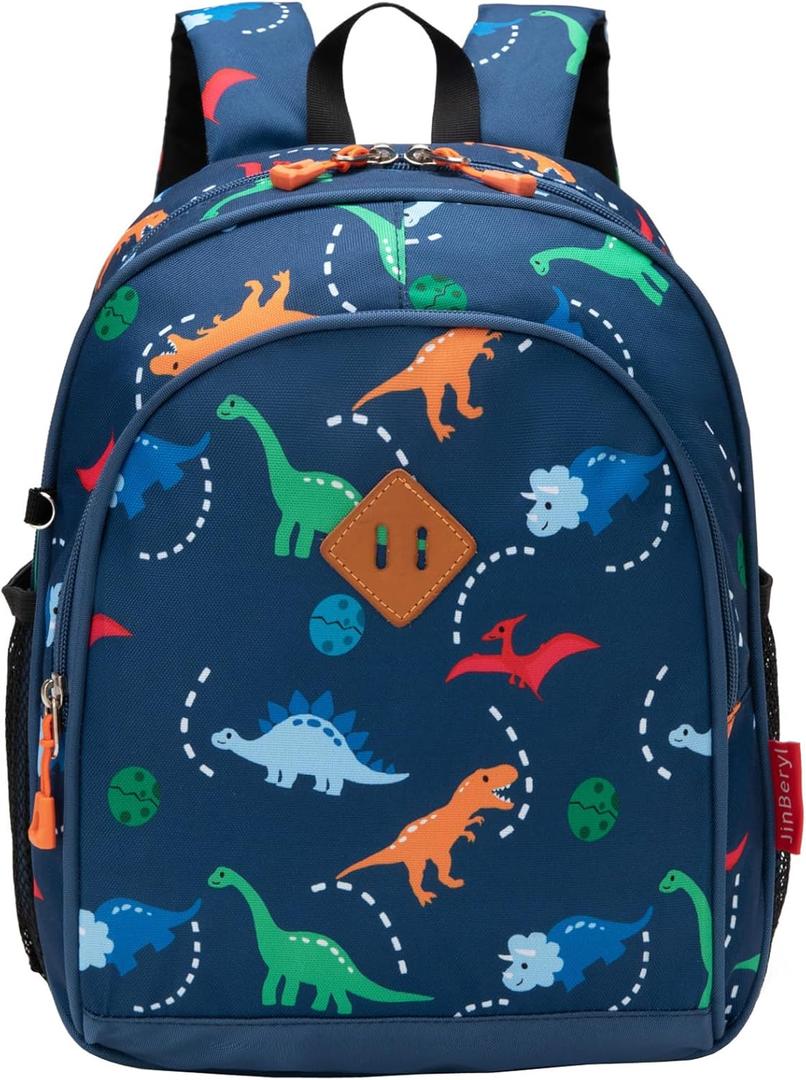 Toddler Backpack Boys, 15 Inch Kids Backpack for Preschool or Kindergarten, Dinosaur Navy Blue (Small)