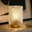 Battery Operated Lamp,Cordless Glass Accent Table Lamp with Timer for Bedside,Small Decorative Lamp with Warm White LED Bulb for Nightstand/Bookshelf/Entryway/Tabletop/Counter Decor(Iridescent Clear)