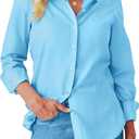 Button Down Shirts for Women Dress Shirt Long Sleeve Wrinkle Free Collared Blouse Work Business Office Solid Tops (Blue, L)
