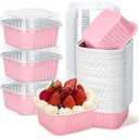ylnurac 30Pack 5oz Pink Mini Cake Pans with Lids Baking Cups Aluminum Foil Pans Tins, Individual Dessert Cups Containers for Sales,Party,Picnics
