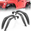 YZONA for JK 4-Piece Flat Style Front and Rear Fender Flares Kit Compatible with 2007-2018 Jeep Wrangler JK JKU Unlimited (2/4 Doors) Off-Road Heavy Duty Steel Wheel Fenders Combo, Textured Black