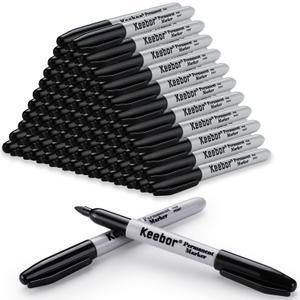 Keebor Black Permanent Markers Bulk of 100 Pack, Fine Point Permanent Marker Set, Waterproof, Quick Drying, School & Office Supplies