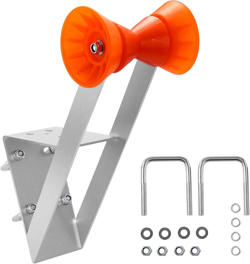 VEVOR Boat Trailer Winch Stand, 2 to 3-inch Winch Posts, Boat Trailer Winch Seat with TPU Orange Roller & U-Bolts, Suitable for Jet Ski, Sailboat, Fishing Boat, Speedboat (Galvanized), Silver