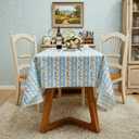 Frienda 55''x79'' Block Print Tablecloth Velvet Rectangle Indian Tablecloth Washable Floral Table Cloth Pastoral Farmhouse Table Cover for Kitchen Dining Picnic Thanksgiving Christmas(Blue Flower)
