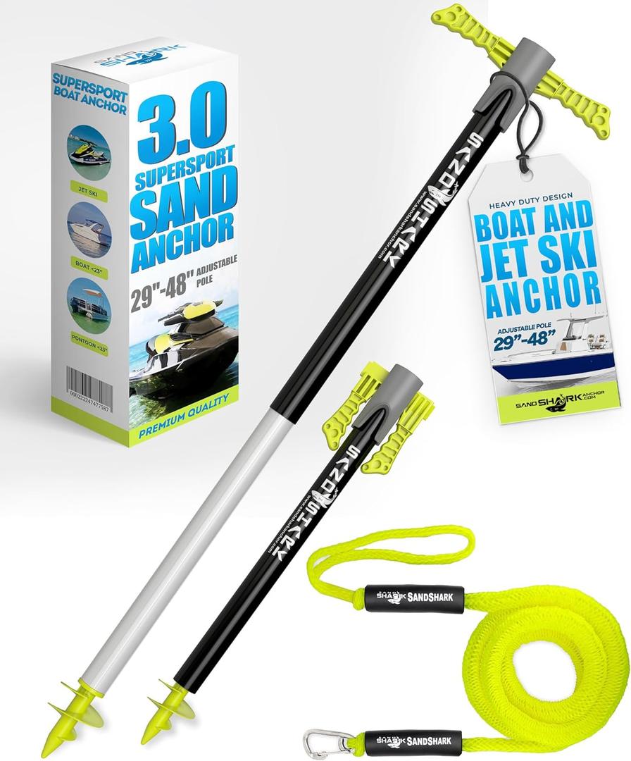 SandShark Ultimate Docking & Anchoring Bundle  Premium Anchor Bungee Dock Line (714ft, Neon Green) & Supersport 3.0 Boat Anchor (Adjusts 2948, w/Case)