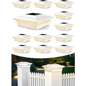T-SUN 4x4 Post Cap Lights 12 Pack for Vinyl & Wooden Fence Auto Dusk to Dawn Outdoor Waterproof Warm/Cool White Solar Powered Deck/Patio Lighting T-SUN 4x4 Post Cap Lights 12 Pack for Vinyl & Wooden Fence Auto Dusk to Dawn Outdoor Waterproof Warm/Cool White Solar Powered Deck/Patio Lighting