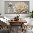 Large Wall Art Living Room Home Wall Decor Modern Canvas Art Wall Decor 29 X 58 Inches White Flower Wall Art Painting Print Elegant Silver White Flower Picture For Bedroom Office Artwork With Framed, 58"L x 29.5"W