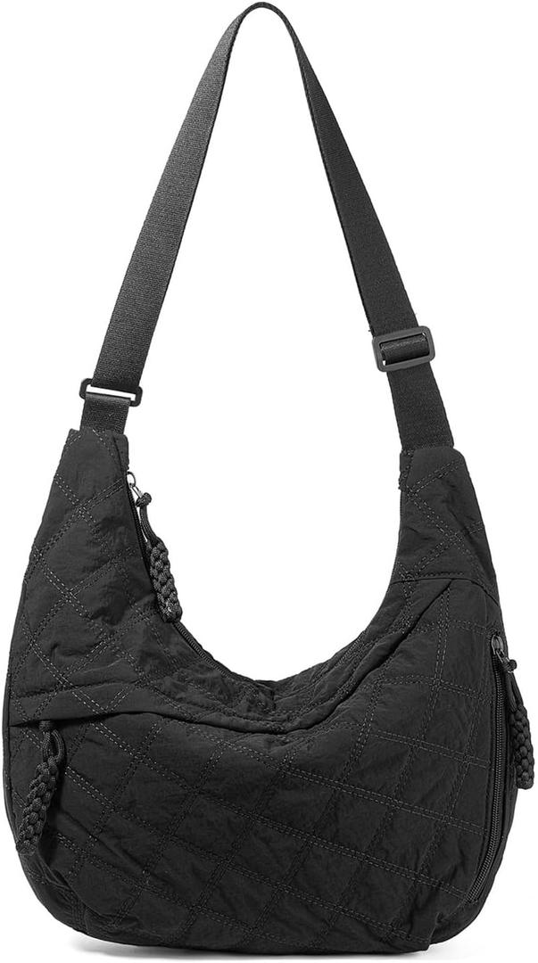 Nylon Crescent Crossbody Bag for Women Shoulder Tote Handbag Casual Sling Bag Dumpling Purse Bag for Outdoor Travel (Black)