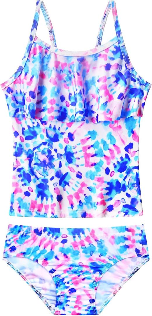 Girls Tankini Swimsuit UPF50+ Ruffle 2 Piece Bathing Suit Full Coverage Kids Swimwear Ages 2-14 Years