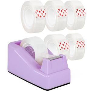 Desktop Tape Dispenser Purple with Weighted Nonskid Base - Includes 6 Rolls of Transparent Tape (0.71 Inch x 1000 inches Each)