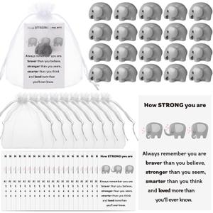 30 Sets Inspirational Positive Elephant Gifts Bulk Motivational Employee Appreciation Gifts Elephant Figurines Inspire Cards Organza Bags Resin Statue for Coworker