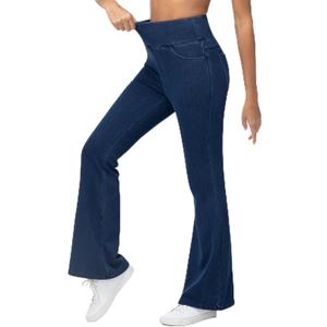THE GYM PEOPLE Women's Tummy Control Bell Bottom Jeans High Waisted Wide Leg Flare Pants Jeggings with Pockets (Fleece Lined Dark Blue) 31", S