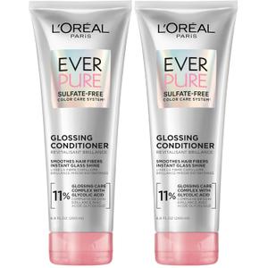 L'Oreal Paris Glossing Sulfate Free Conditioner with Glycolic Acid, Hair Care for Lasting Shine and Smoothness for Dull, Dry Hair, EverPure, 6.8 Fl Oz,(Pack of 2)