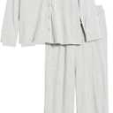 Amazon Essentials Women's Long Sleeve Cotton Modal Pajama Set, Loungewear with Full-Length Bottom