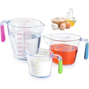 Measuring Cups Set, 3-Piece Clear Plastic Liquid Measuring Cups with OZ & ML Multiple Measurement Scale for Kitchen Cooking Baking, Essential Kitchen Tools