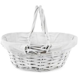 Cornucopia Wicker Basket with Handles (White-Painted), for Easter, Picnics, Gifts, Home Decor and More, 13 x 10 x 6 Inches
