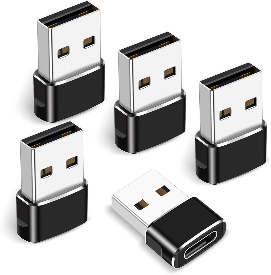 3 x USB C Female to USB Male Adapter, 5-Pack, Type C to USB A Charger Converter for iPhone 16 15 14 13 12 11 Plus Pro Max, Samsung Galaxy S24 S23 S22 Ultra, A-pple iWatch Watch Series 7 8, AirPods, iPad