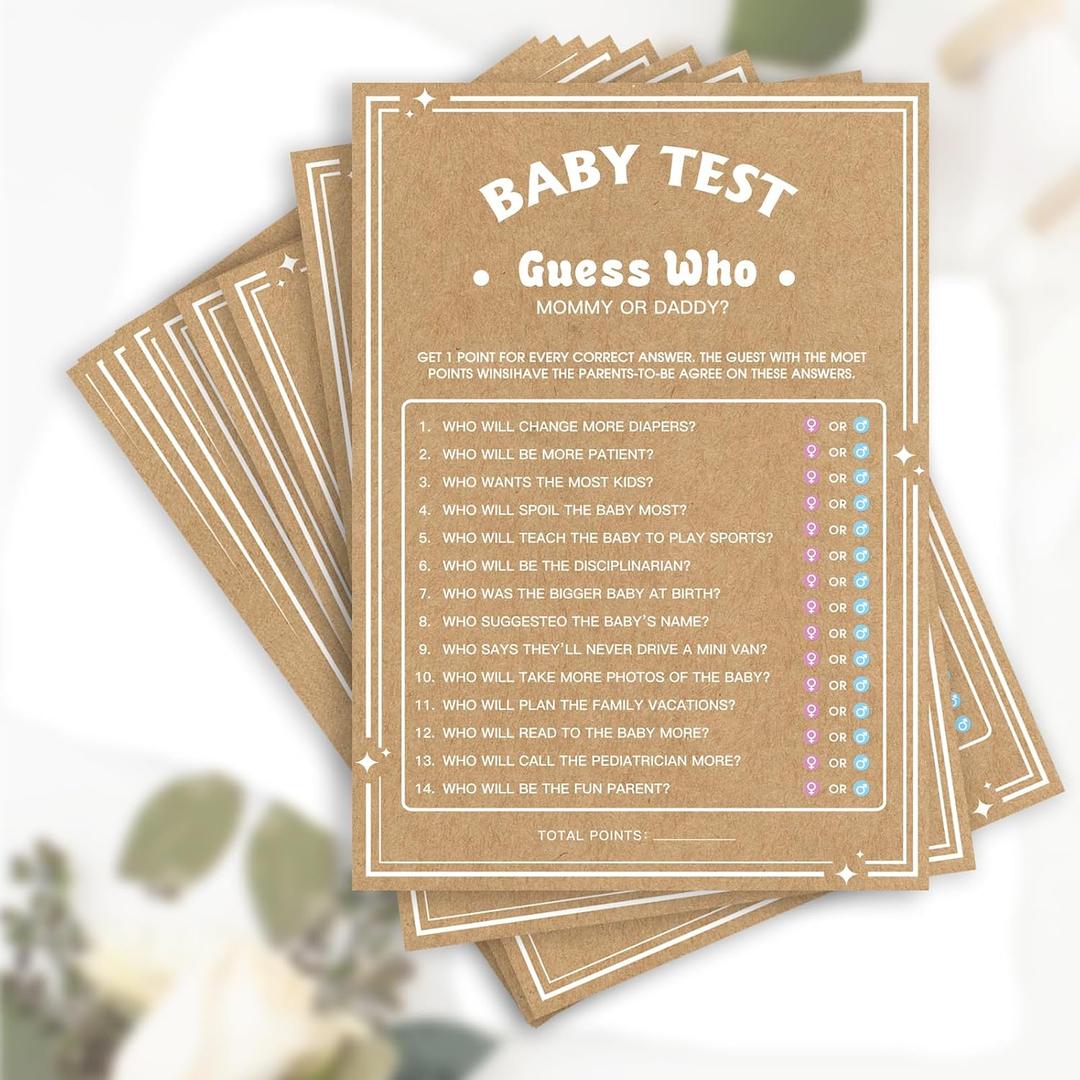 Baby Shower Games for Girl or Boy, 60PCS Funny Baby Shower Games, Mommy or Daddy Guess Who Gamekraftpaper