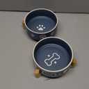 Dafuceramic Dog Bowls Set with Stand, 1.5 Cups Ceramic Puppy Bowls for Dogs, Dual Dog Food and Water Bowls with Bone Pattern,Weighted Non-Slip Base (S-1.5 Cups)