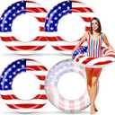 Elcoho 4 Pack Inflatable USA Pool Float Tube USA Flag Swimming Rings Filled with Sparkle Silver Stars Confetti 36 Inches Patriotic Toys Pool Float for Independence Day, Memorial Day, Veterans Day