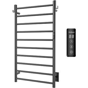 Heated Towel Rack, 10-Bar Electric Towel Warmer, 2-3 Min Fast Heat
Stainless Steel in Matte Black, Plug-in & Hardwired,Wall Mounted, Smart Timer, Thermostat, Memory Function for Bathroom