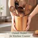 Criusia Utensil Holder 2 Pack, 360 Rotating Acacia Wood Cooking Utensil Crocks for Kitchen Counter, Farmhouse & Modern Decor, (1 Large,1 Small)
