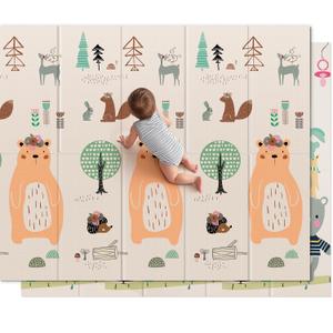 UANLAUO Baby Play Mat,71"x 79"Extra Large Playmats,Foldable Baby Play Mat for Floor,Non-Toxic Tummy Time and Crawling Playmat,Thick Foam Play Mat for Baby,Reversible Portable for Infant,Toddler (79x71x0.4 Inch, Bear,Jungle,Party)