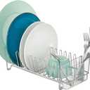 mDesign Kitchen Sink Dish Drainer  Small Metal and Plastic Dish Rack for Kitchen Sink  Ideal for Plates and Cutlery Basket  Chrome/Clear